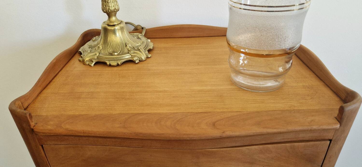 Solid cherry bedside table - Louis XV style - Signed DR
