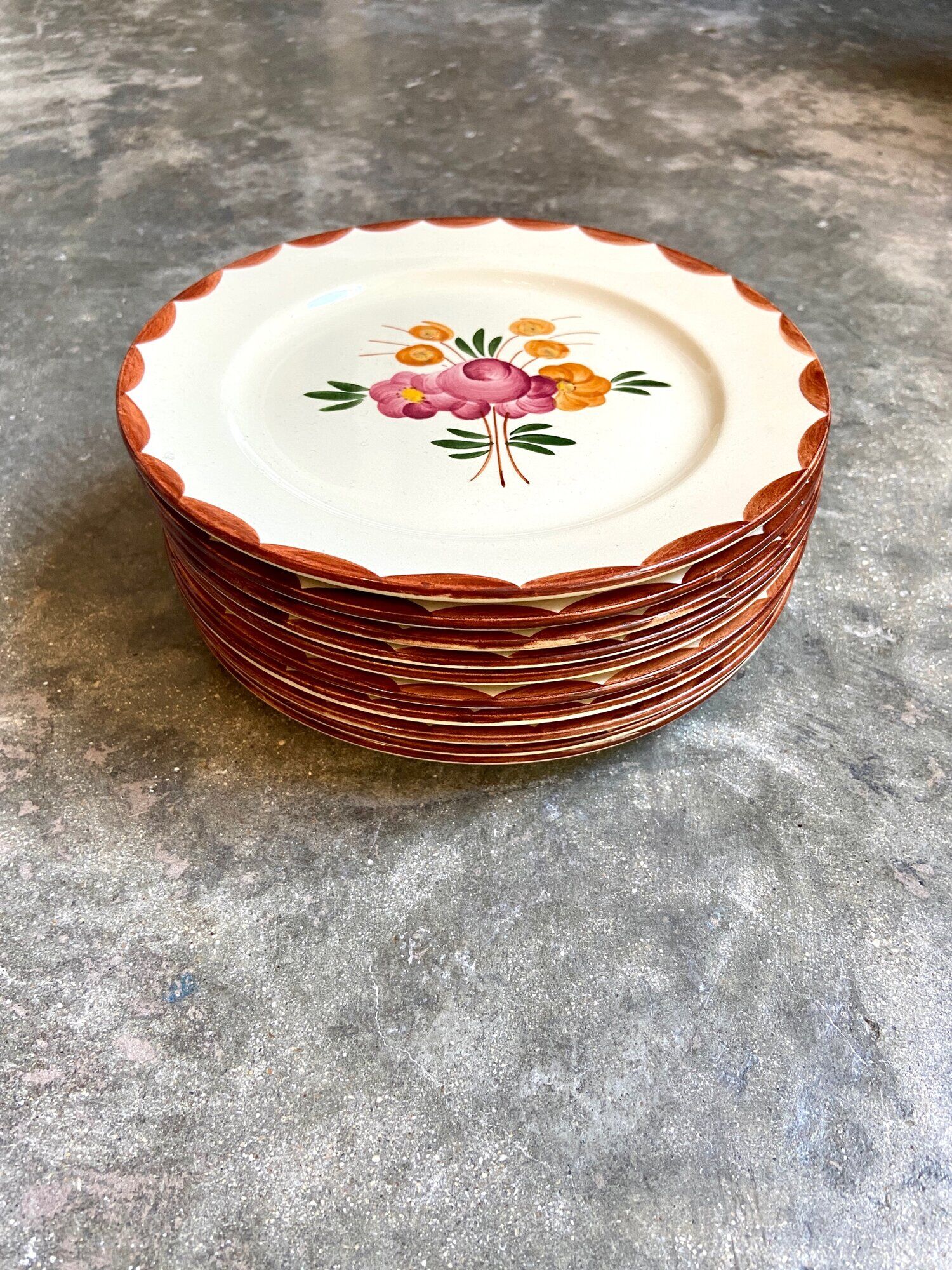 10 hand-painted Longchamp dessert plates, service "Agen" 1950s'