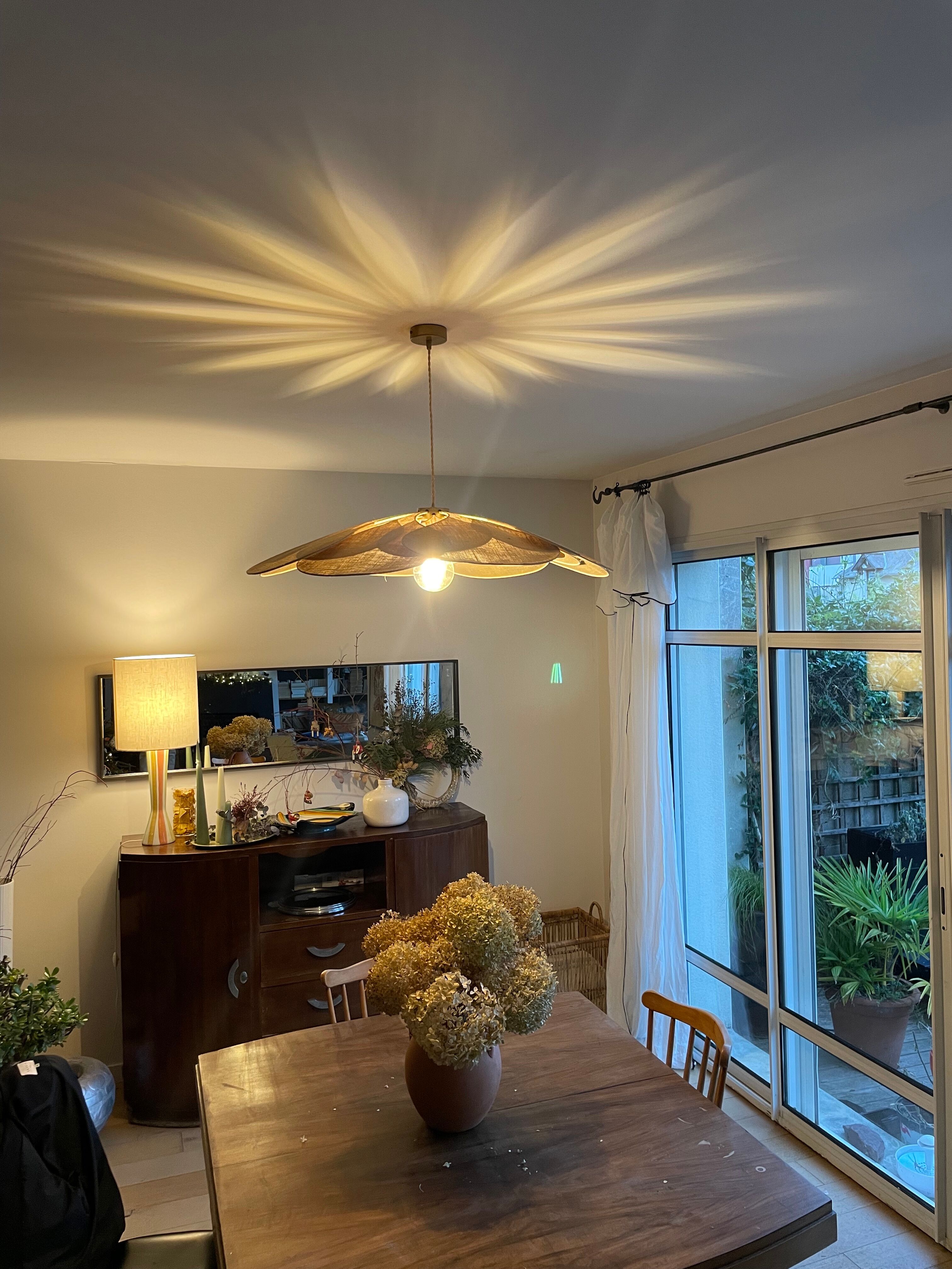 Floral suspension linen and rattan