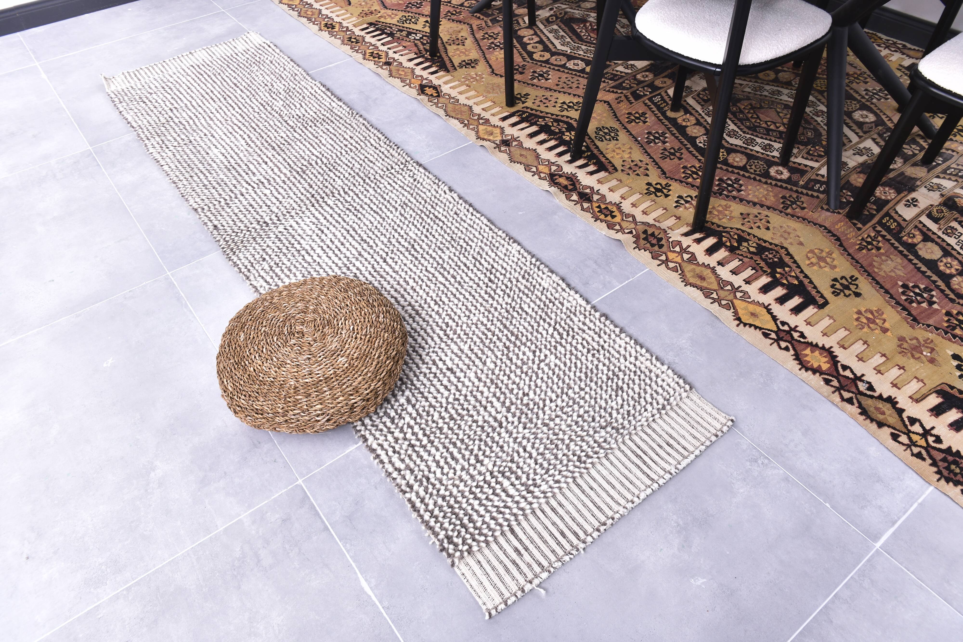 2x8 Pinstriped Handmade Wool Turkish Runner Rug, 67x250Cm