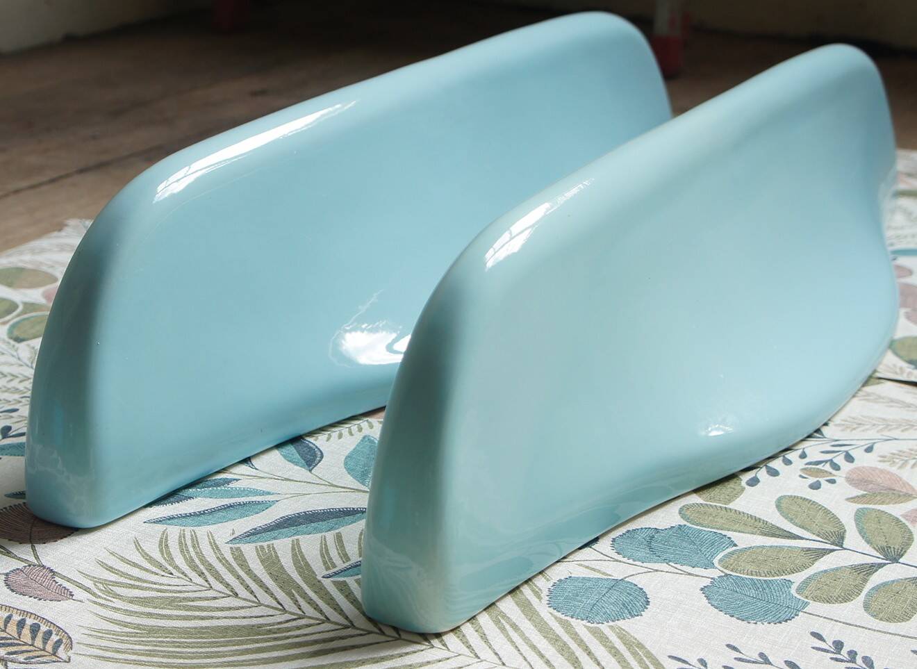 Set of 2 blue porcelain shelves, Porcher 1960