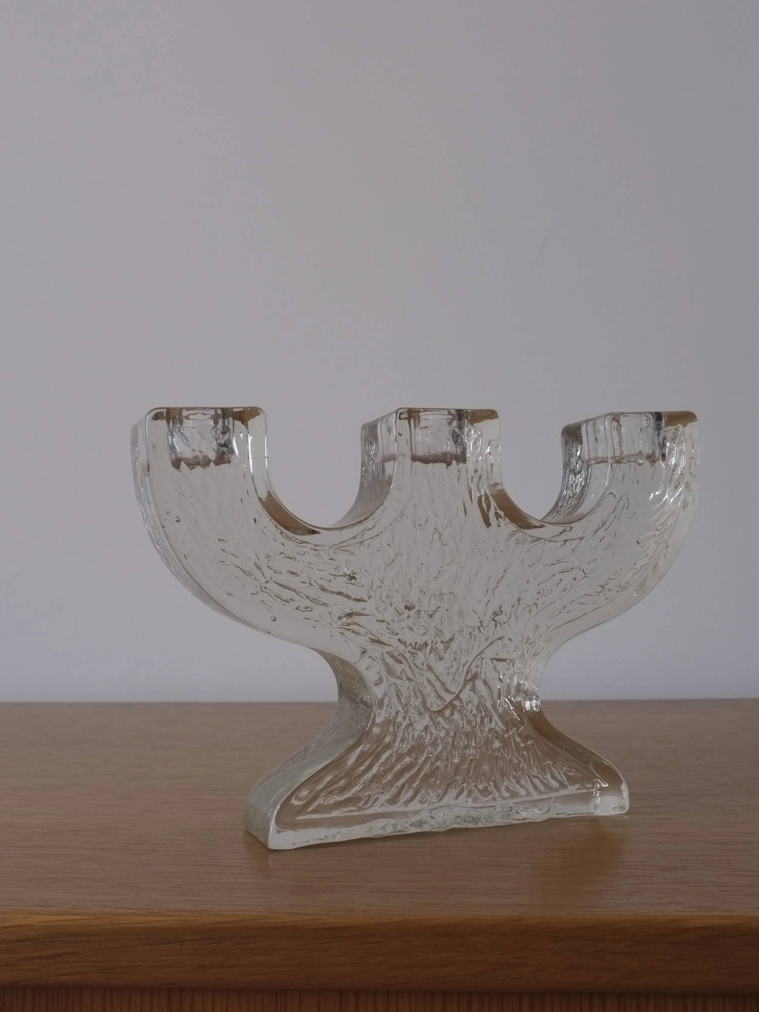 Pukeberg crystal glass candle holder "Tree" | Sweden | 1970s