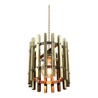 Vintage Italian Brass Cage Pendant Lamp, 70s