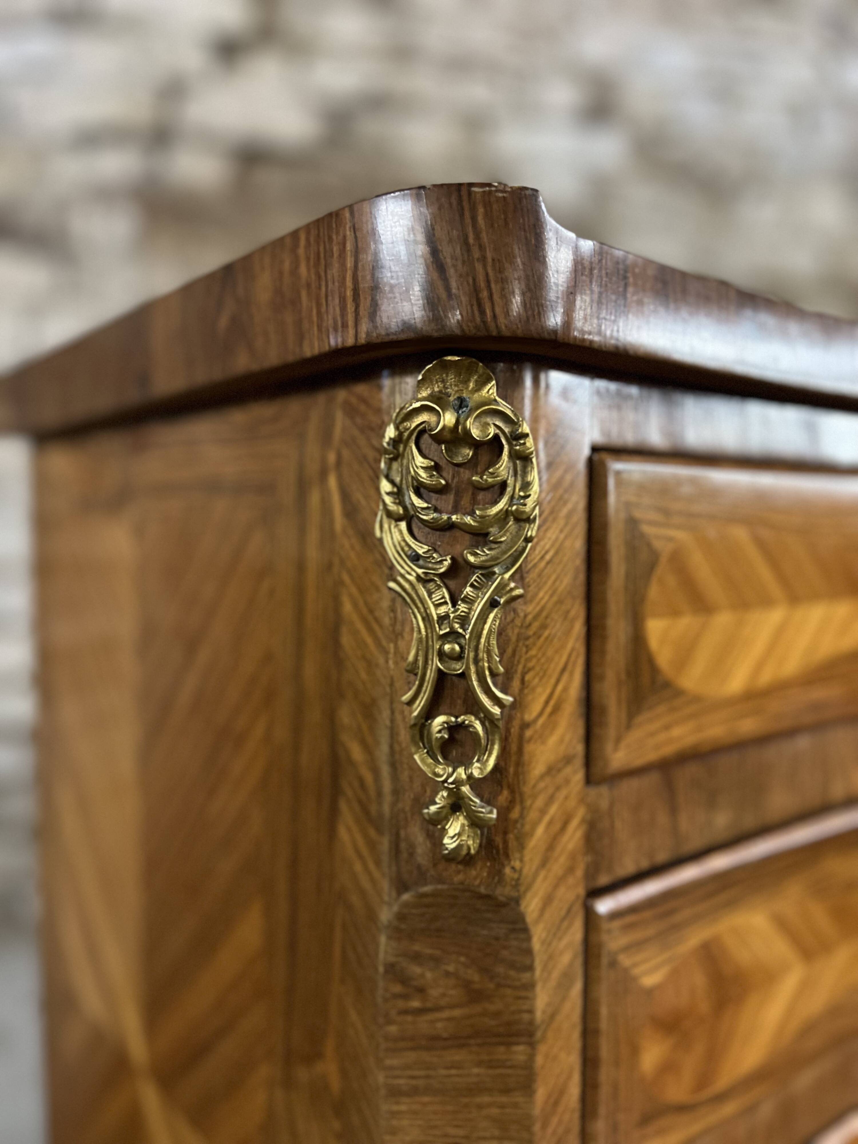 Weekly calendar in louis xv style marquetry stamped from maison gouffé in paris