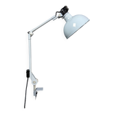 Lampe de bureau Rademacher gris clair avec un grand abat-jour en émail.