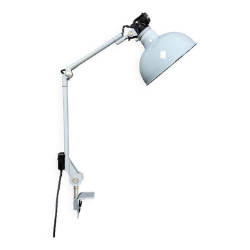 Light grey Rademacher clamp lamp with large enamel shade