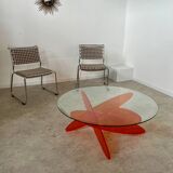Geometric coffee table glass and orange plexi design 70s Space vintage age