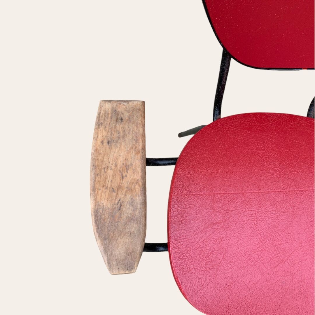 Fauteuil de bureau en métal bois et skaï 1950