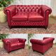 Chesterfield 2-seater leather sofa, modern production from the 2000s.