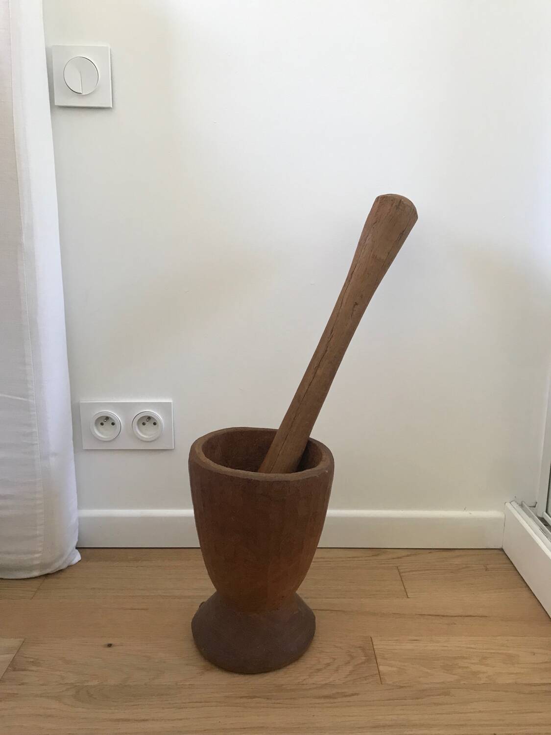 Imposing solid wood pestle and mortar