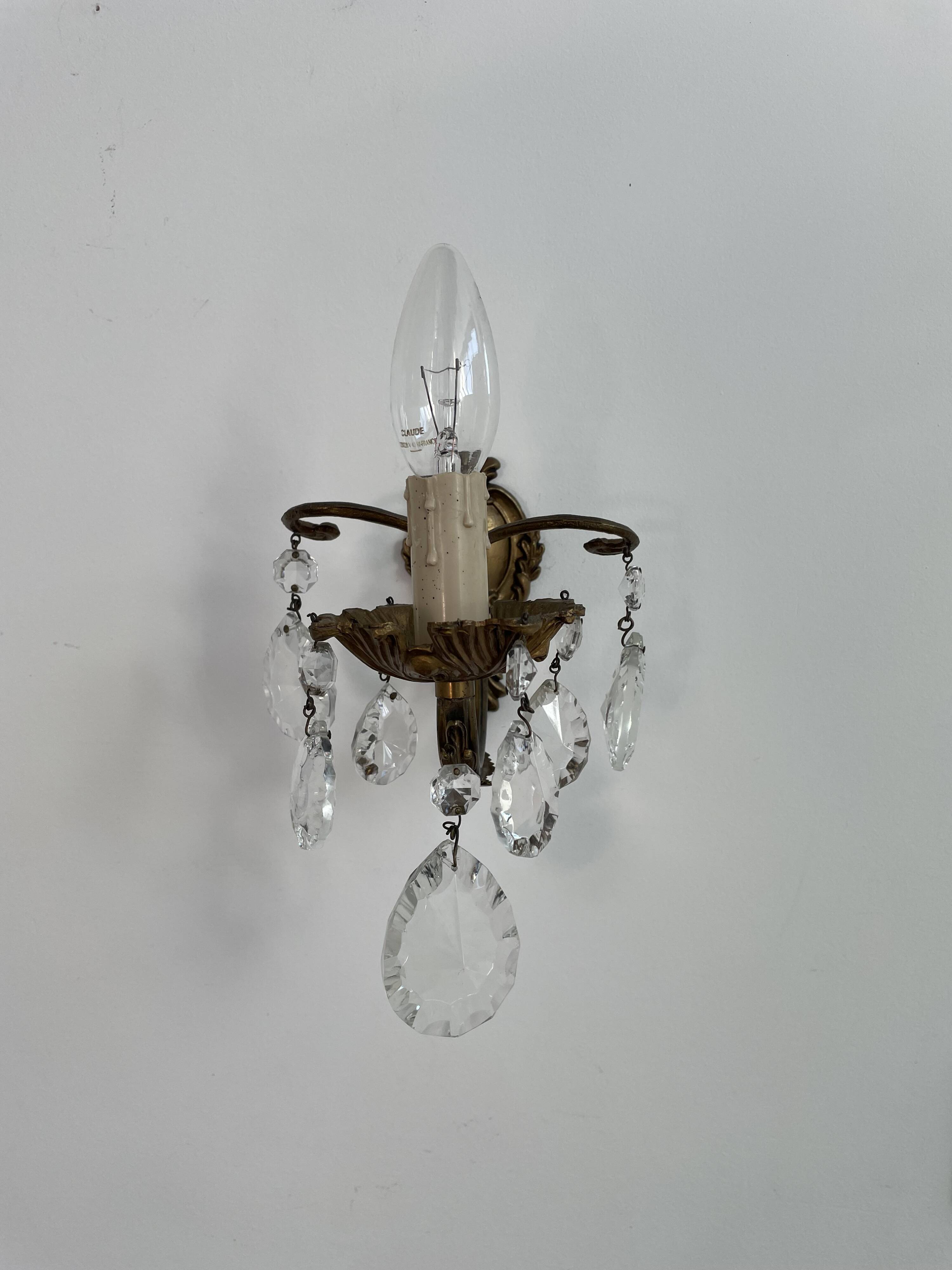 Pair of antique wall lamps - golden metal - grapevines - 1 lights
