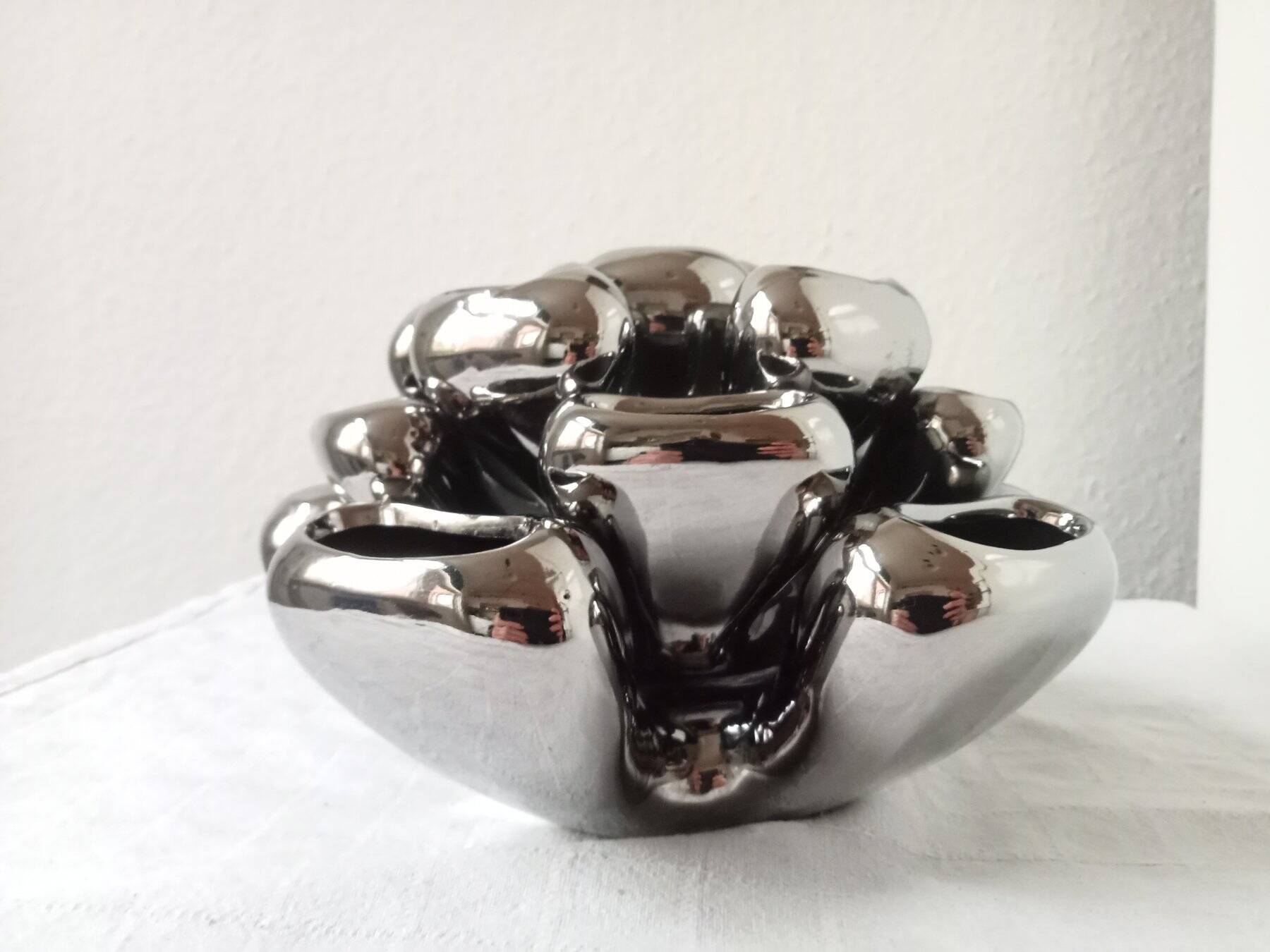 Vintage Vase • Alien • Chrome Ceramic • Post Space Age • 1980