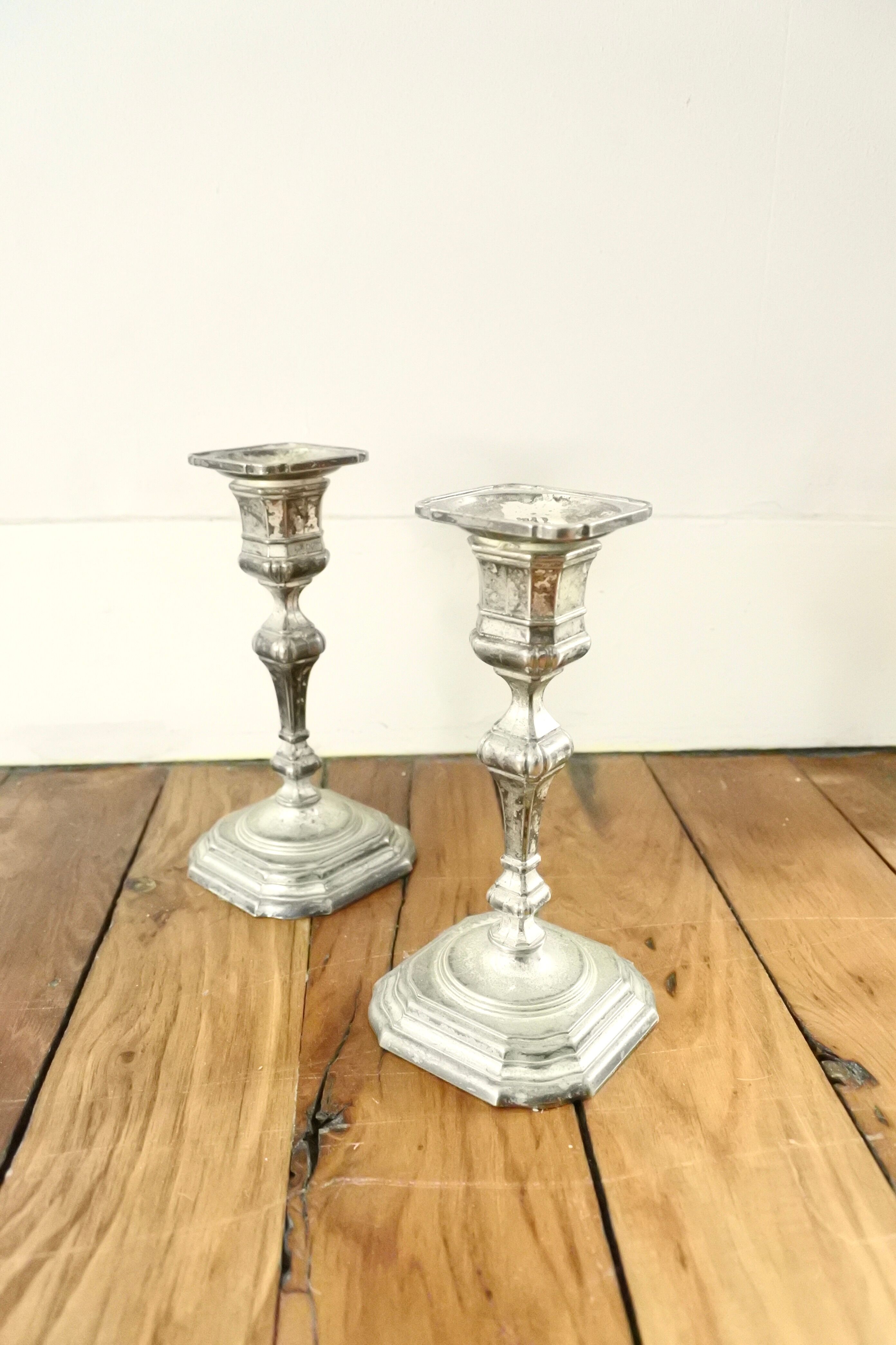 Silver metal candlesticks