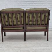 1970s, Scandinavian 2 seater sofa in original condition, green furniture leather, solid teak wood.