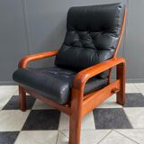 Ensemble de deux fauteuils danois en teck et cuir par HS Danemark 1970s
