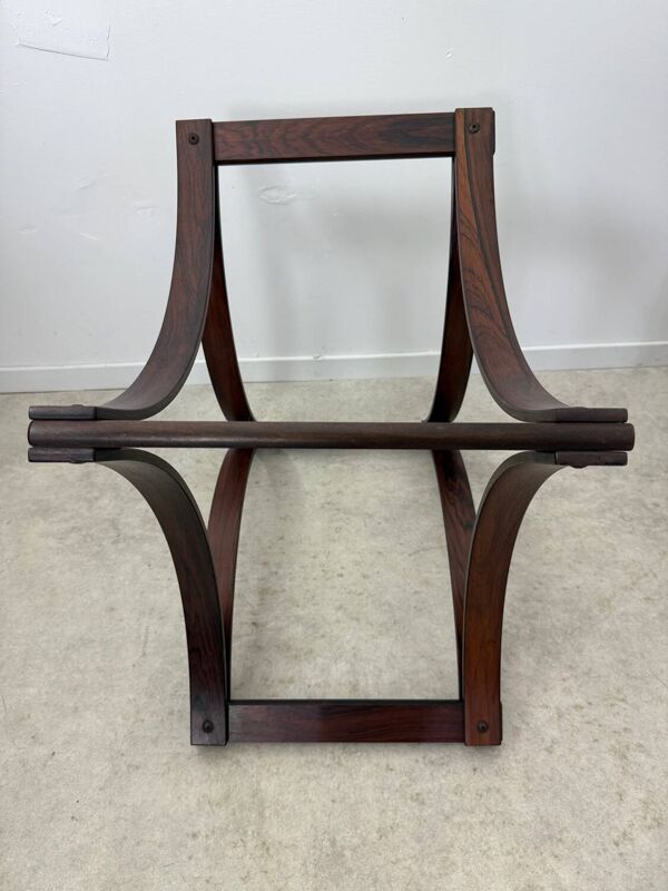 Ancienne table basse en palissandre et plateau de verre design Ingmar Relling pour Westnofa vintag annees 70