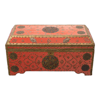 Oriental velvet chest brass decoration, 1960s