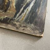 Old painting, baroque church on cardboard