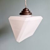 Art Deco pendant light in white opaline, triangular prism, 1920s-30s