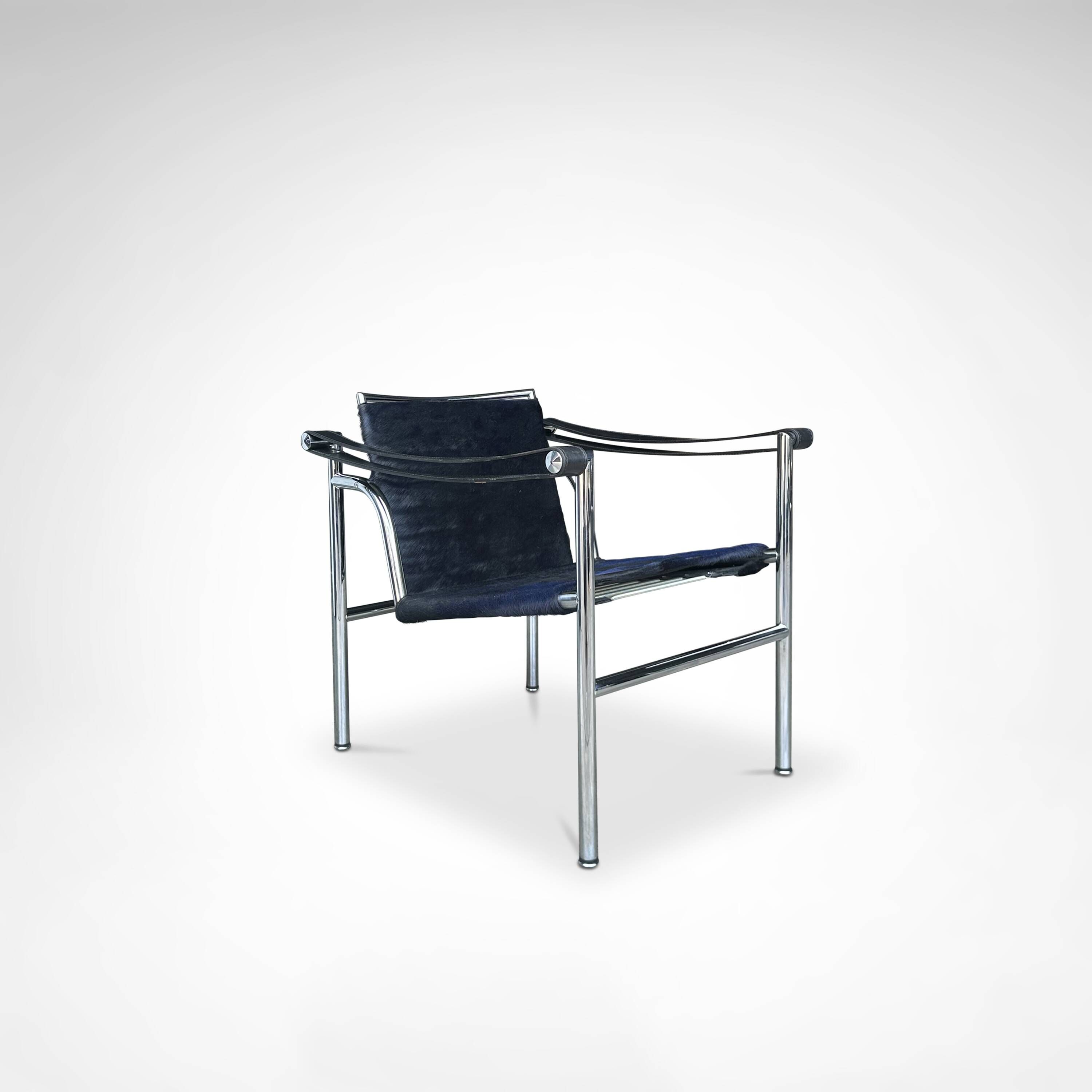 LC1 blue and black ponyskin armchair by Le Corbusier et al for Cassina 1990