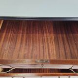 1960s chest of drawers in mahogany and lacquered mahogany with blue glass