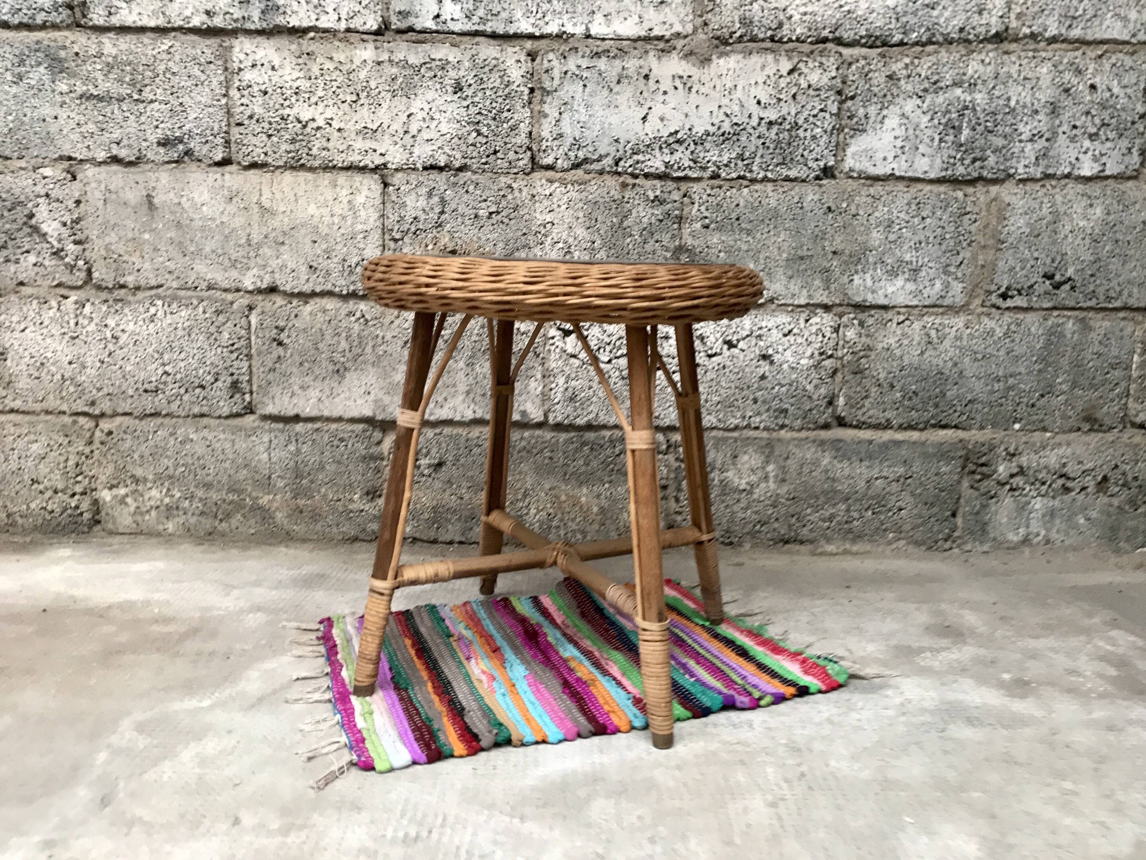 Vintage side table in bohemian old rattan wicker 1950