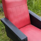 Pair of vintage 60s armchairs – Red and black faux leather