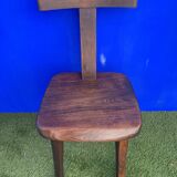 Pair of brutalist T-shaped chairs, solid Aranjou elm, design Olavi Hanninen, 1970