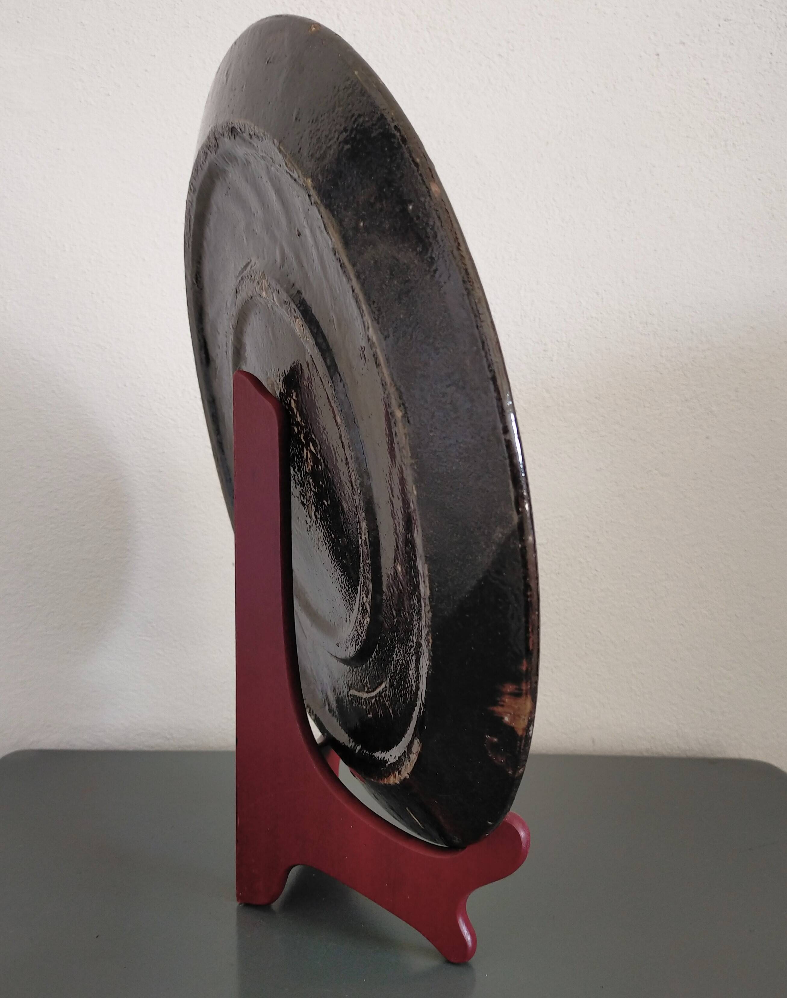 Glazed earthenware dish from Dauphiné signed A.M. Faure 1953