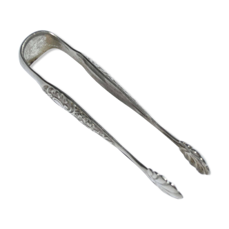 Old sugar tongs in silver metal - shell decoration and engraved arabesques