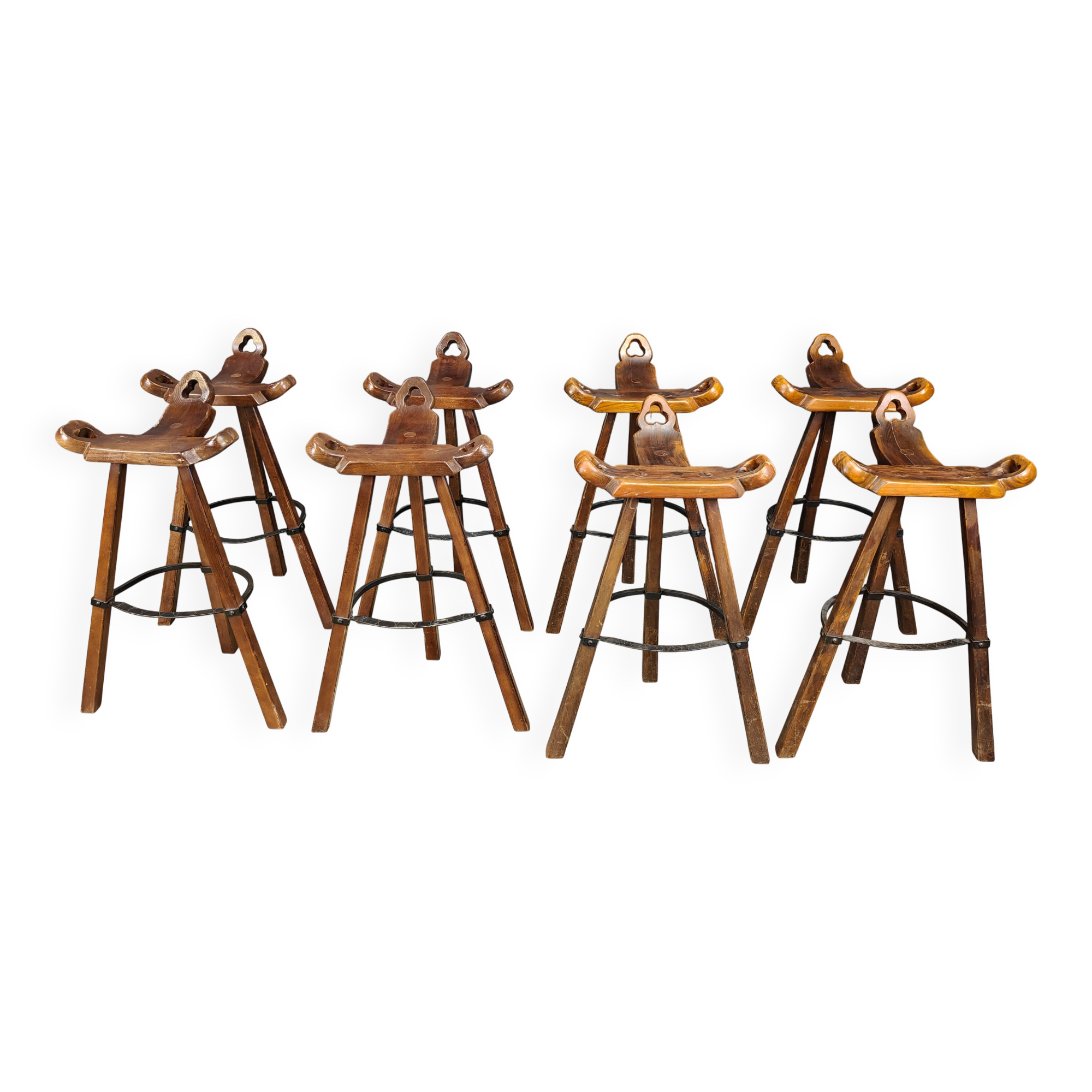 Mid-century brutalist bar stools - set of 8, 1960s