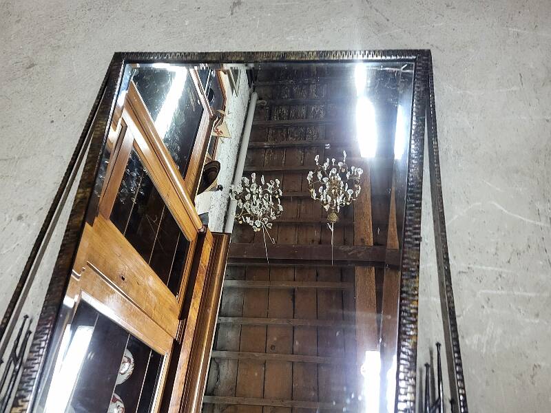 1930 art deco mirror in wrought iron with beveled glass