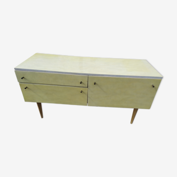 Enfilade scandinave bois laquée marbré jaunie