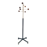 Atomic Coat rack in chrome/black metal and wood.