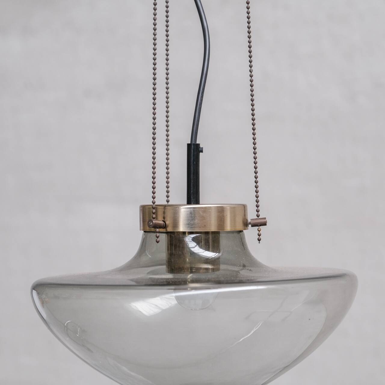 Smoked Glass and Brass RAAK Pendant Light (2 Available)