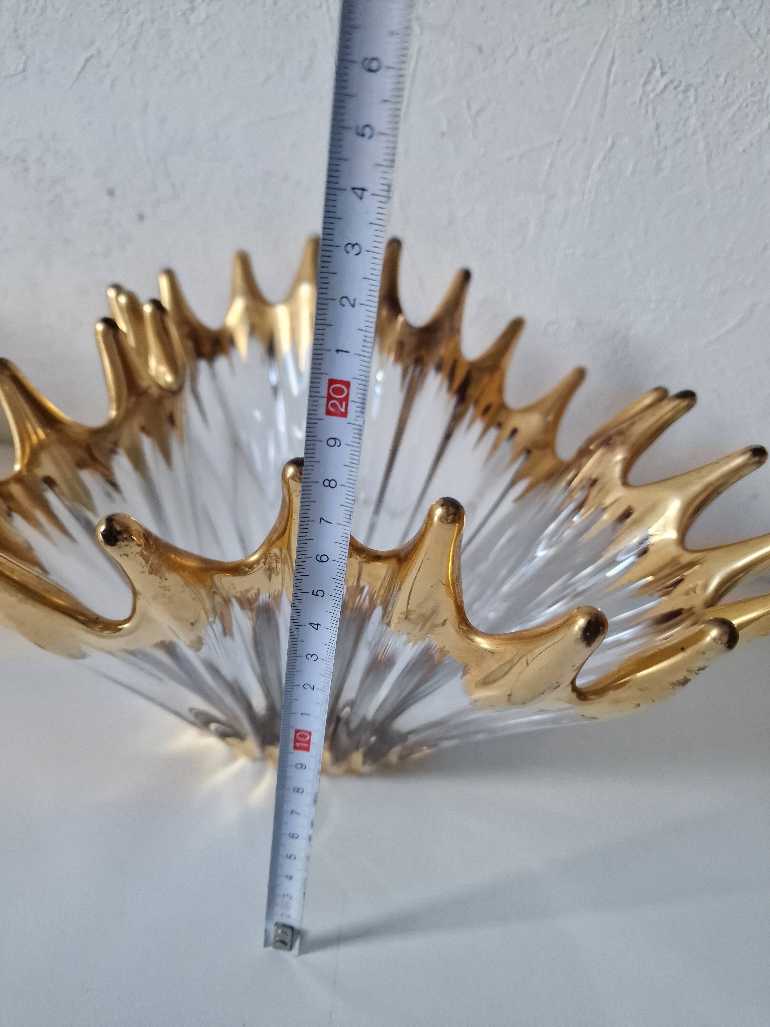 Large vintage crystal bowl from BAYEL with golden tips.