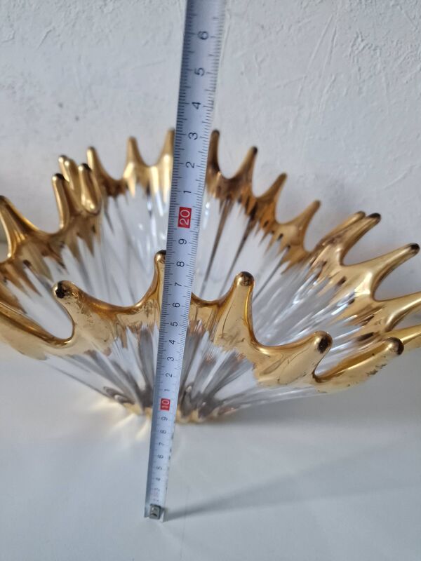 Grande coupe vintage en cristal de BAYEL pointes dorées