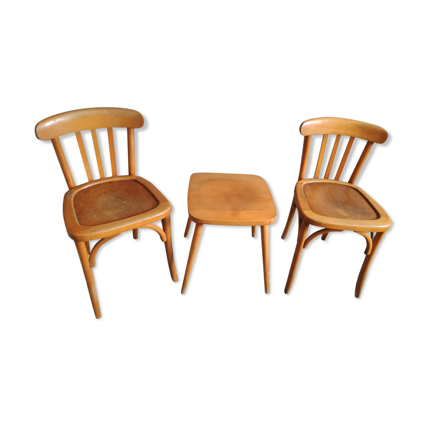 Chairs and stool stamped Luterma varnished wood