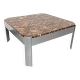 Vintage square coffee table in marble and chrome metal from the 70s