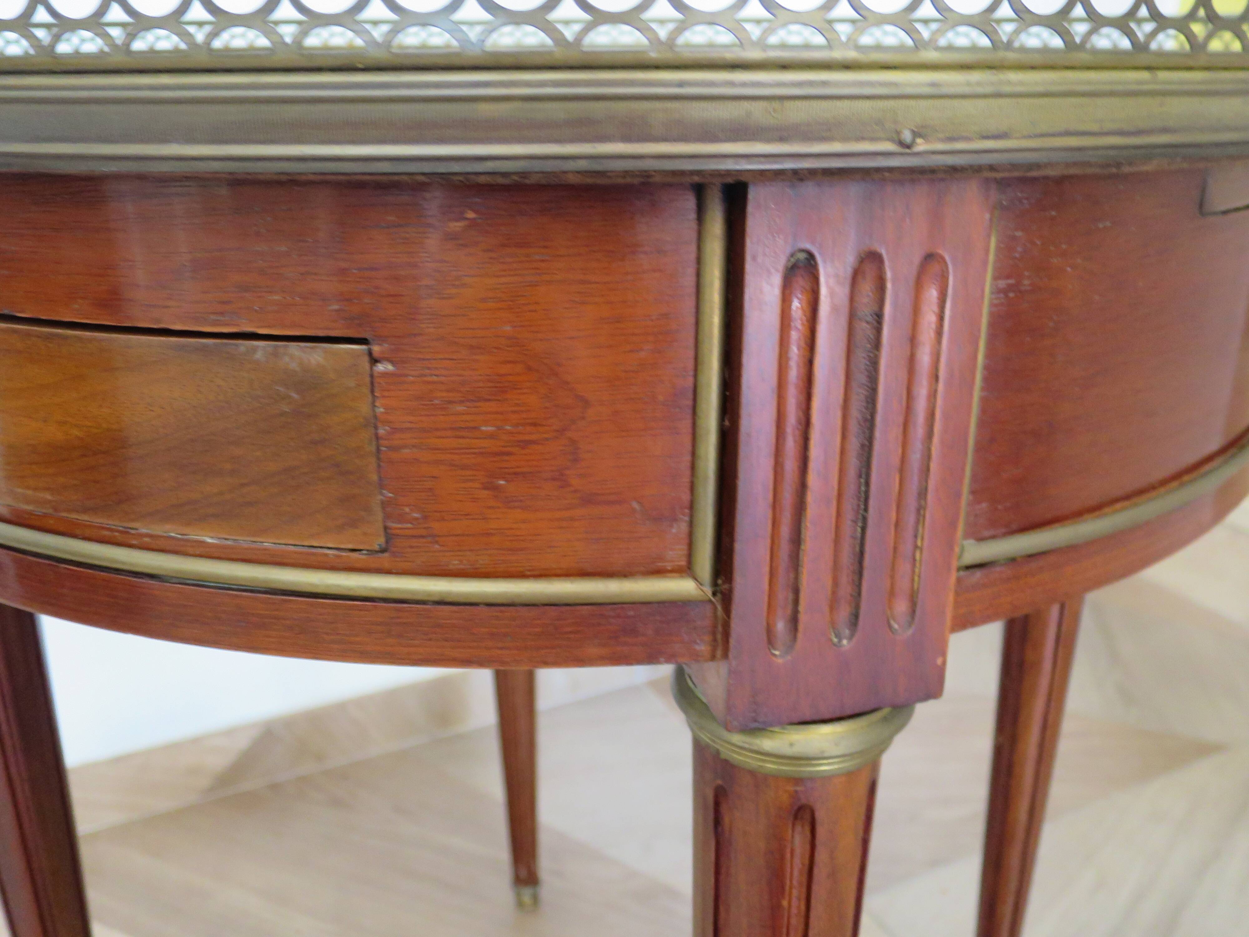 Bouillotte side table - mahogany veneer - white marble - Louis XVI - 1950