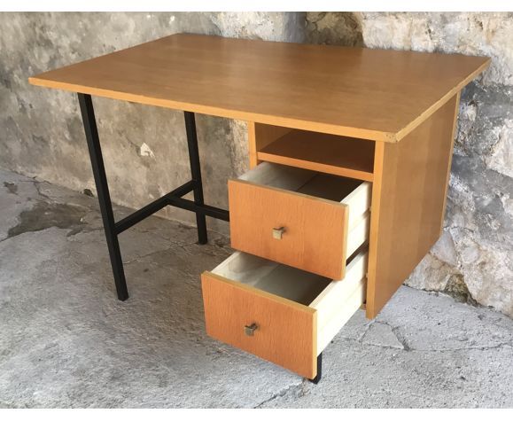 Modernist desk with 2 drawers - metal tubular structure - 1960