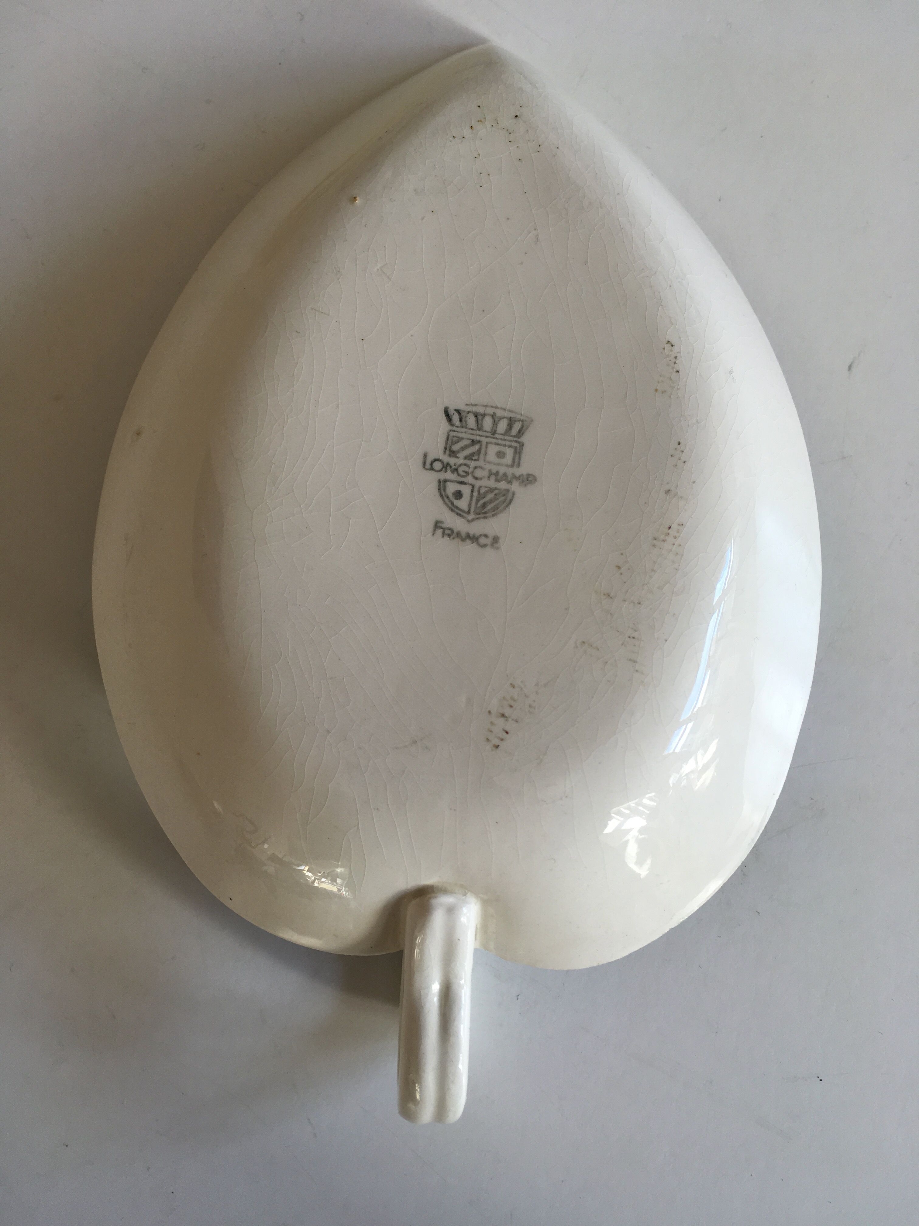 Ravier feuille en faience de Longchamp 50s losanges mid century