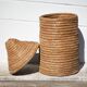 Old basket, burgundy straw and bramble, woven basket with lid, pantry