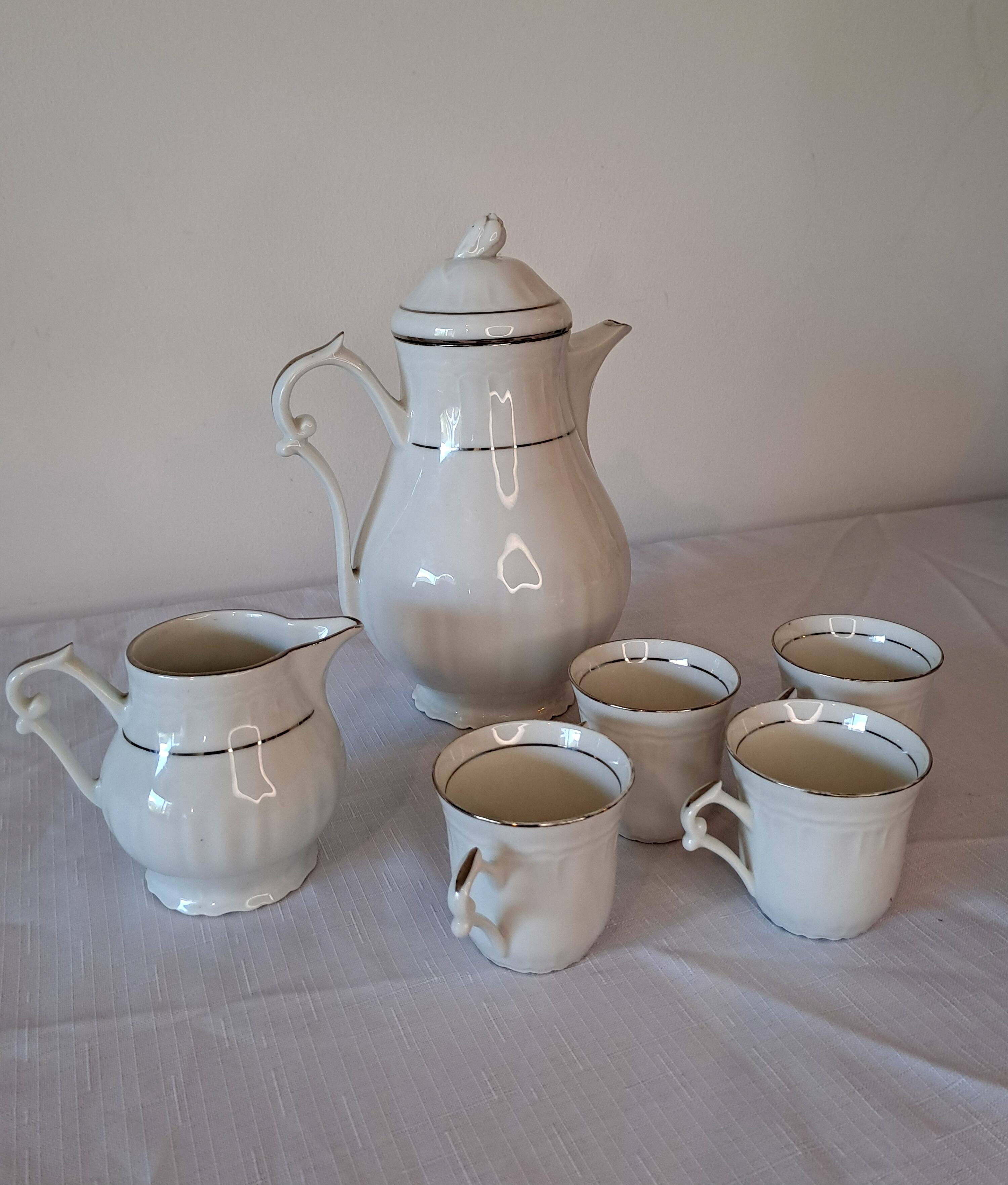 Vintage coffee set – Masse Surget Mehun – white and gold porcelain