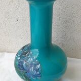 Vase bleu en opaline peinte