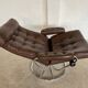Vintage brown leather reclining lounge chair Ekornes Stressless & stool, 1960s
