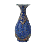 Piriform vase with a flared metal collar enamelled with a polychrome decoration, marked "Amini Iran" on the reverse.