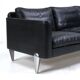 Vintage danish soren holst black leather 3 seater sofa with aluminium legs
