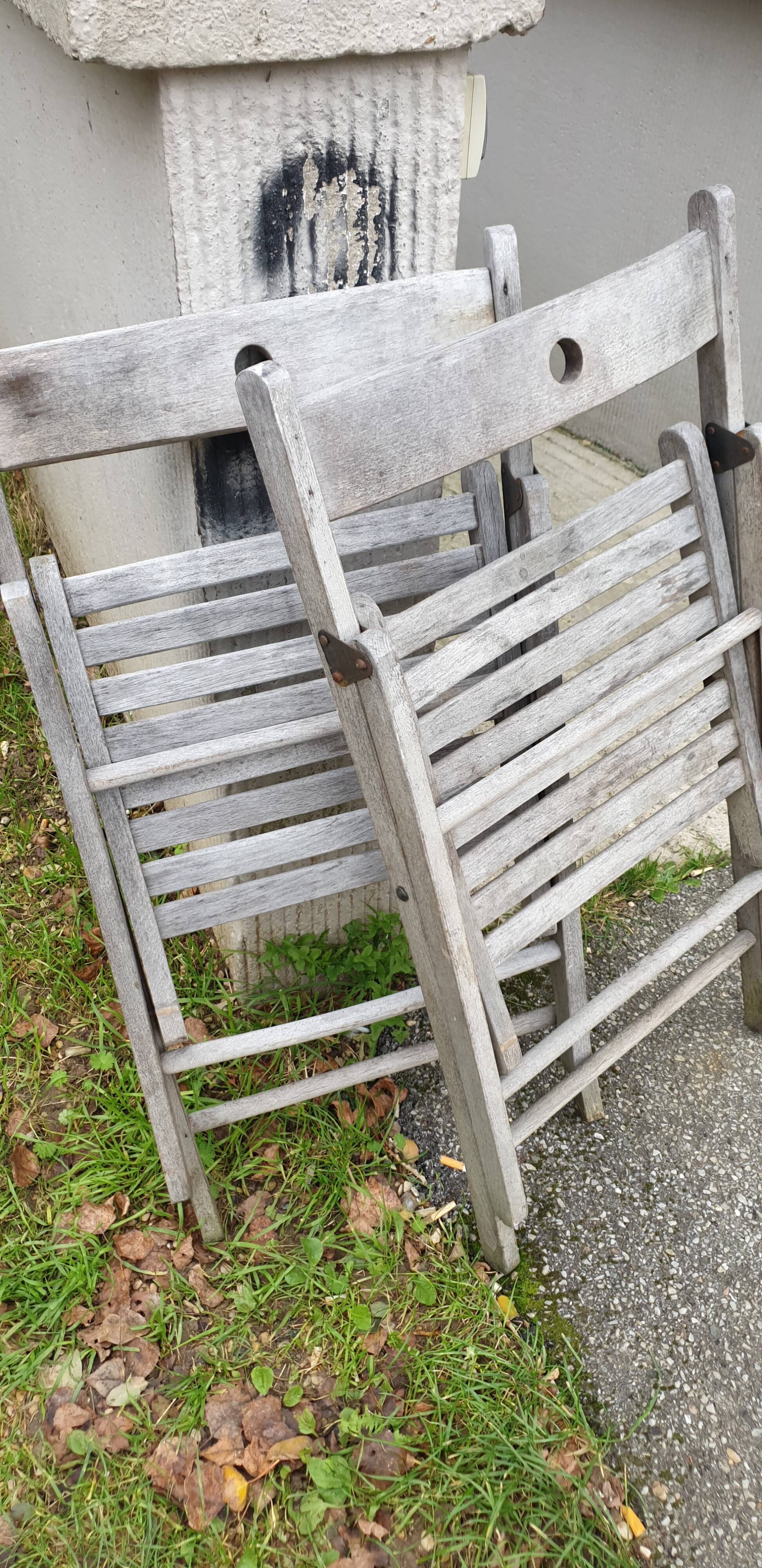 Pair of folding garden chairs in solid teak