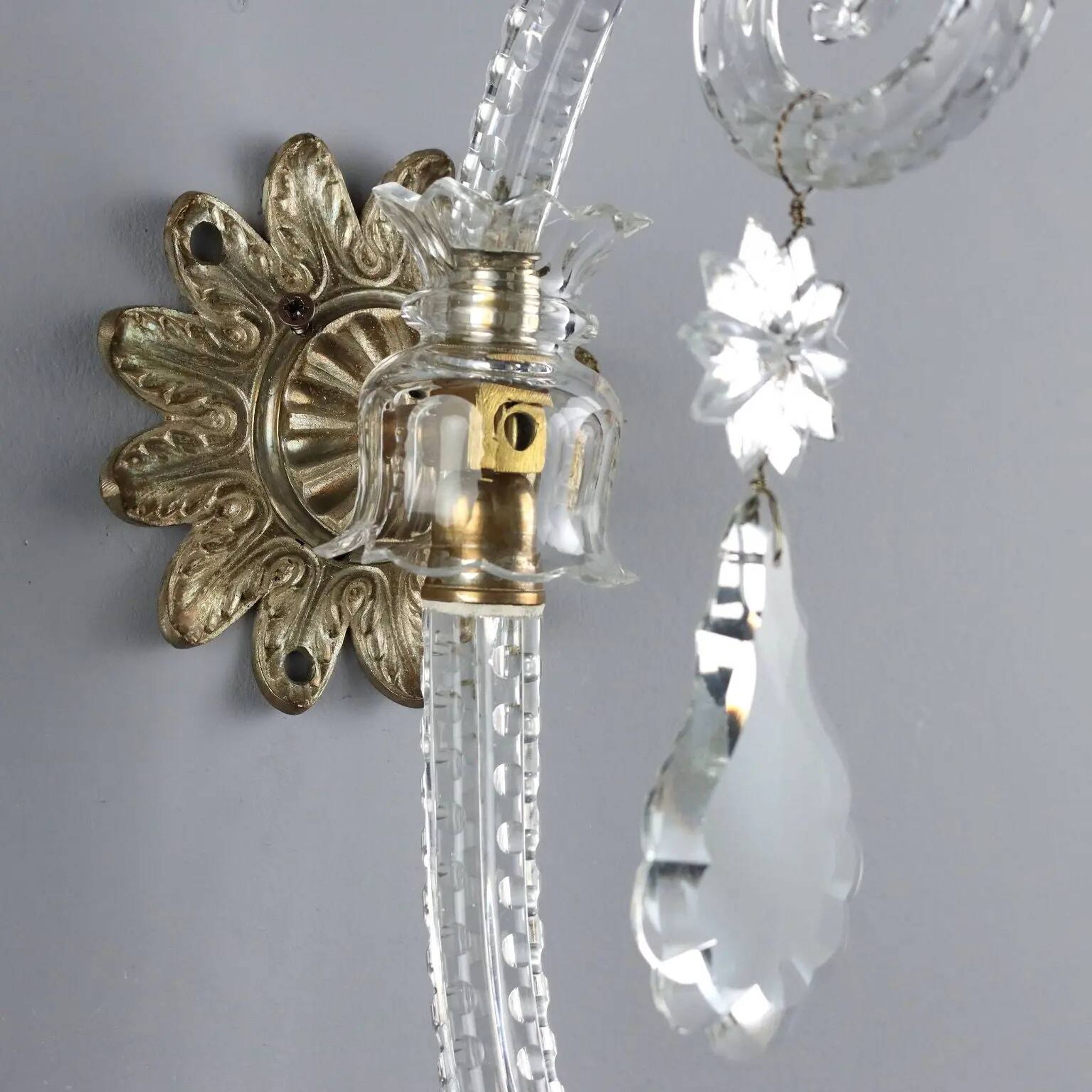 Antique wall sconces in crystal glass, Italy, 20th century